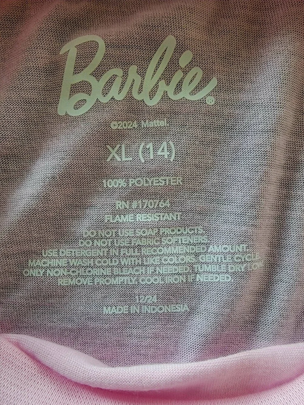 Barbie Pink Tee with Green Striped Tennis Shorts Pajama Set Size XL (14)